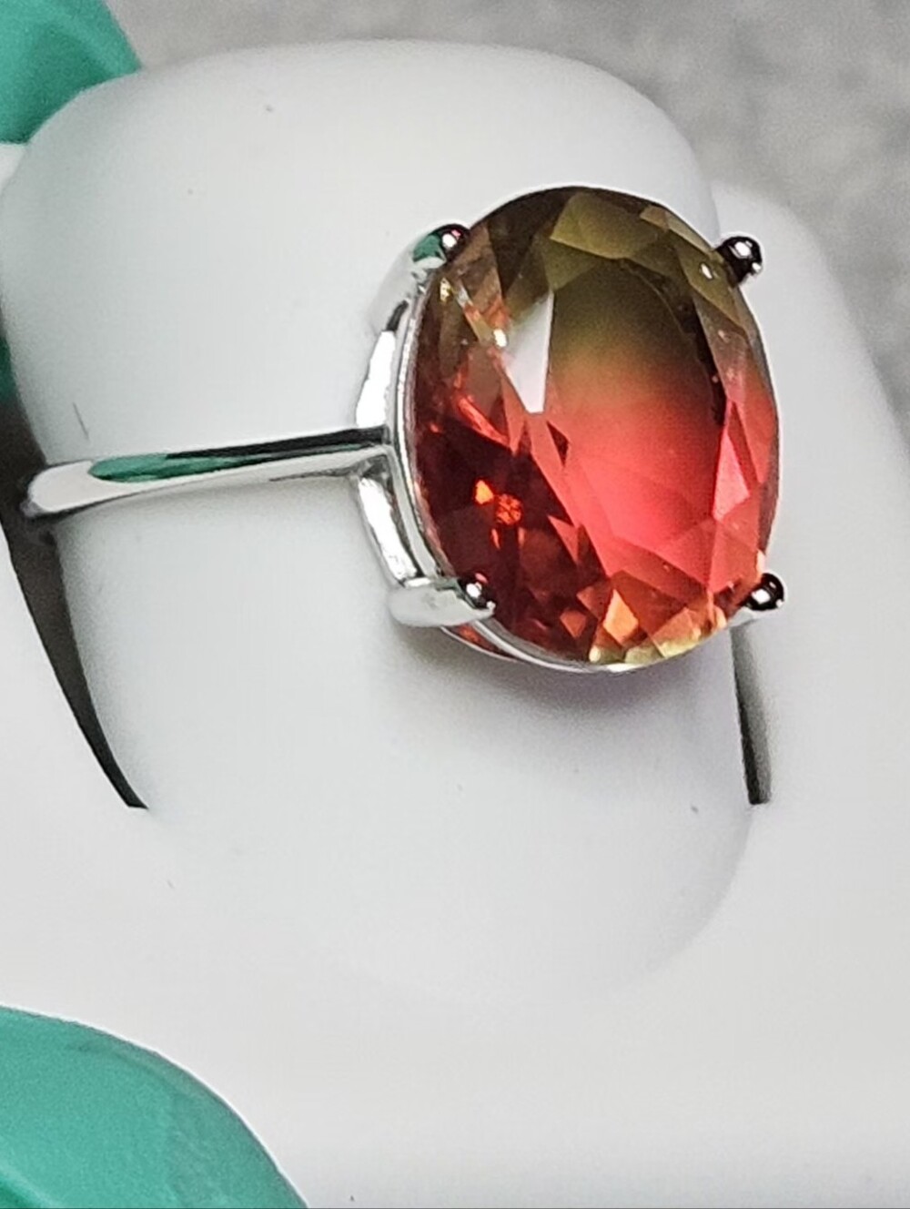 NWOT 925 Sterling Silver Watermelon Tourmaline Oval Solitaire Ring Size 6.5